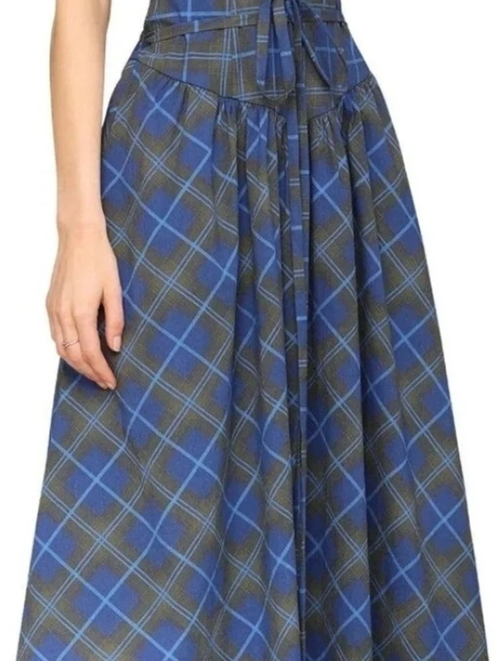 NWT Avec Les Filles Plaid Puff Sleeve Tie Belt Midi Dress - Size 12